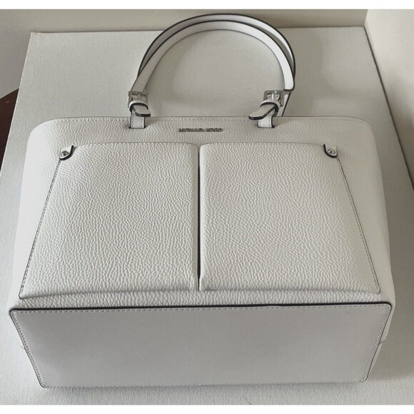 New Michael Kors Jet Set Travel Medium Double Pocket Tote Optic White - Picture 6 of 7